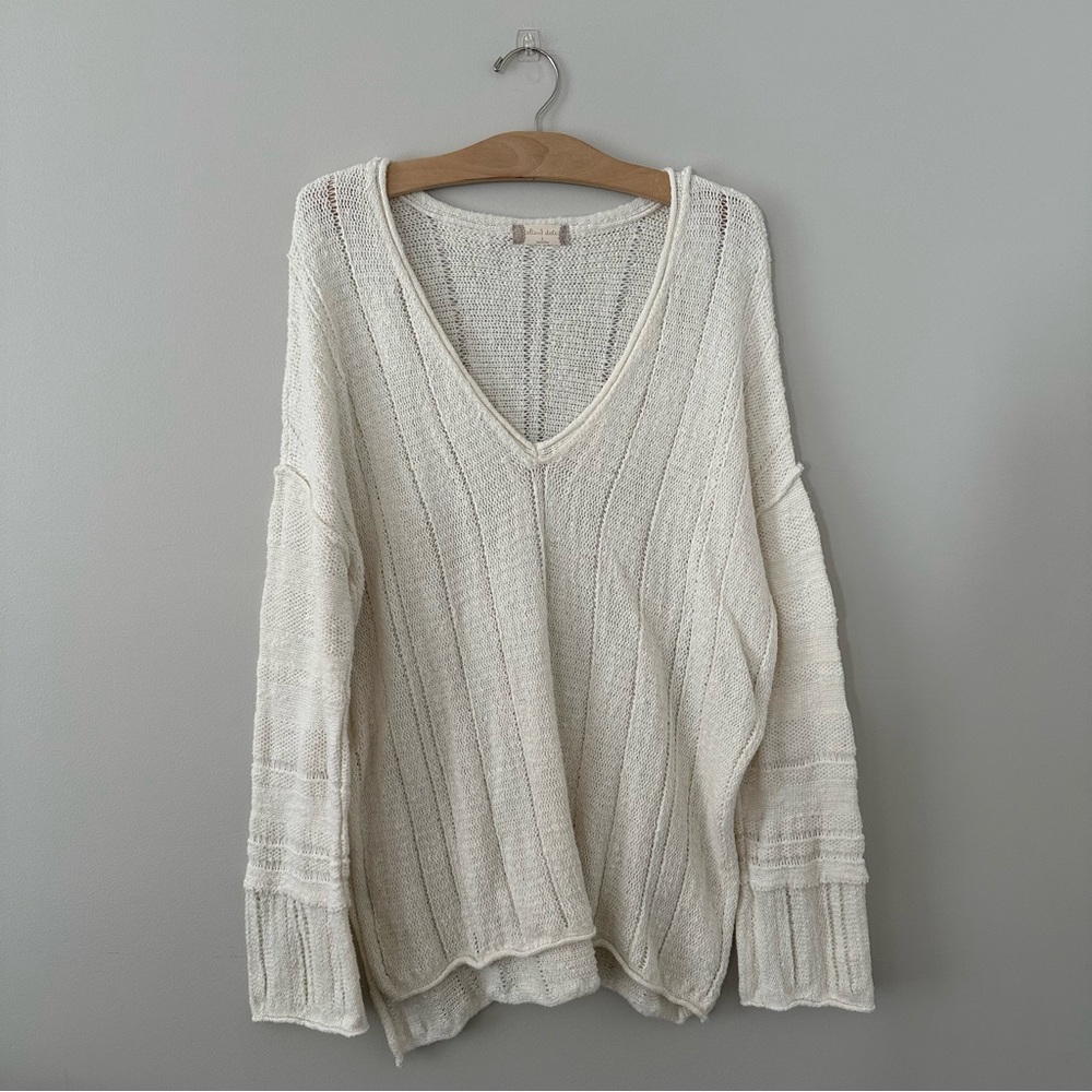 Altar’d State Cream Crochet Tunic V-neck Sweater